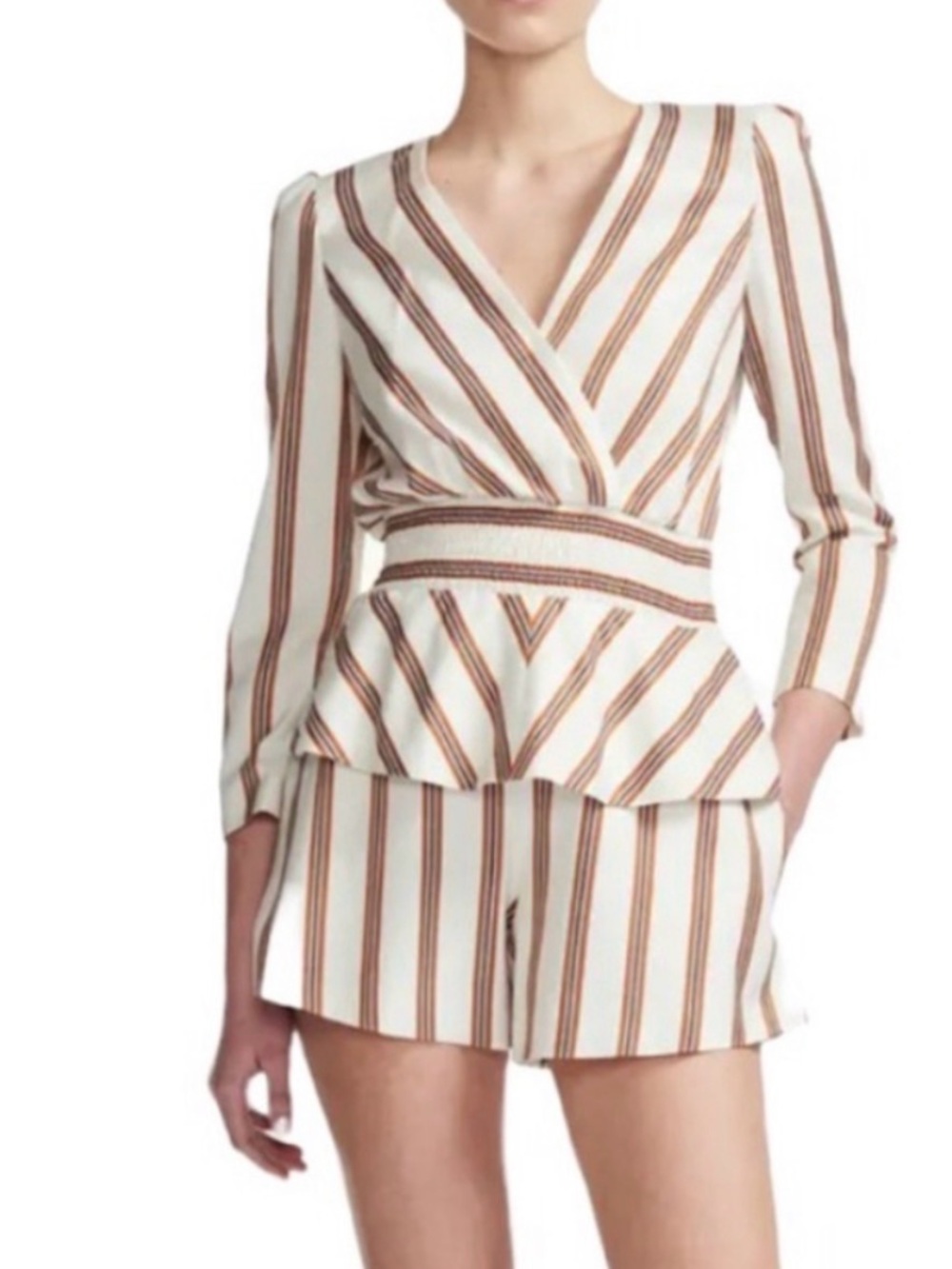 NWT Maje combination shorts Rayure Striped Cream, Brown  38 Small /Petite med.